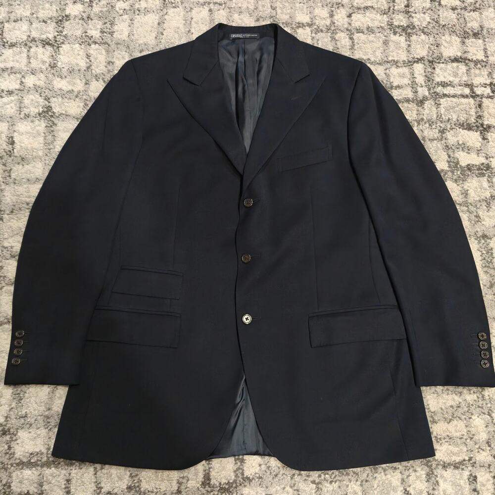 Polo Ralph Lauren Fairfax Wool Blazer Sport Coat 44R Navy Blue Made in Italy